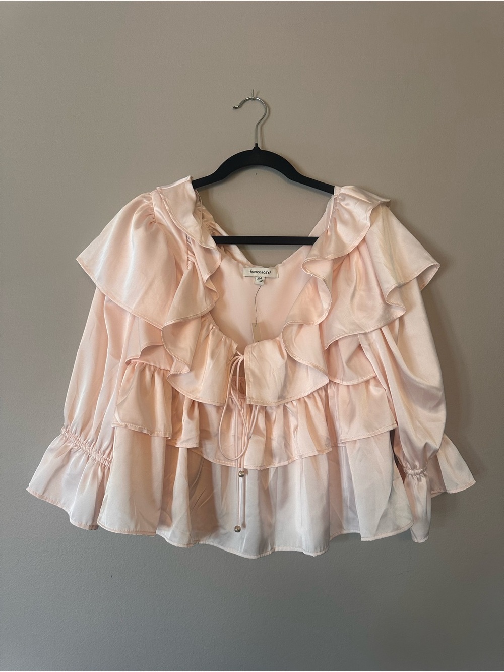 Francesca's Collections Light Blush Ruffle Peasant Blouse